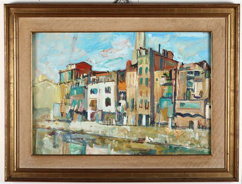 Anonimo del XIX-XX secolo Paesaggio con case  - Auction Paintings online auction - Cambi Casa d'Aste