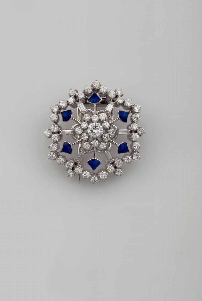 Diamond, enamel and platinum brooch  - Auction Jewels Timed Auction - Cambi Casa d'Aste