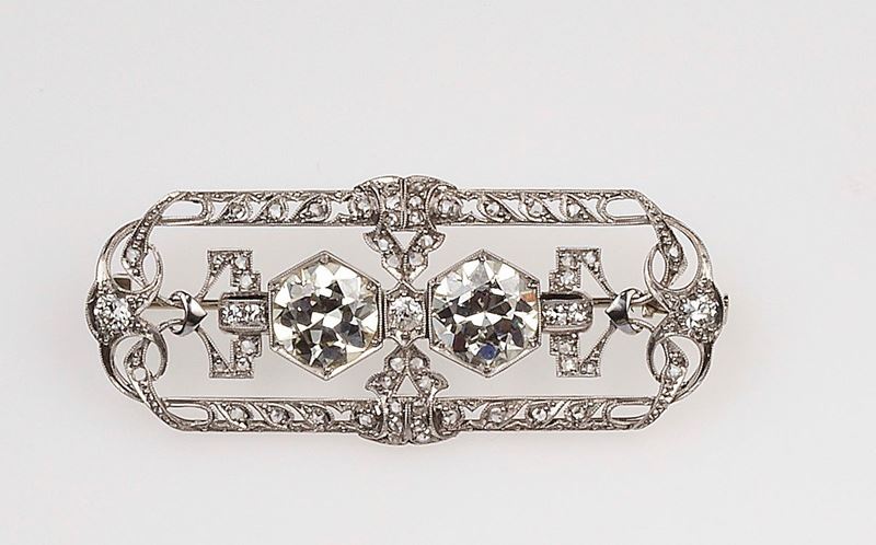 Old-cut diamond and platinum brooch  - Auction Fine Jewels - II - Cambi Casa d'Aste
