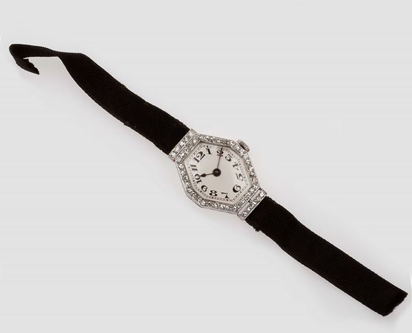 Lady's diamond and platinum wristwatch