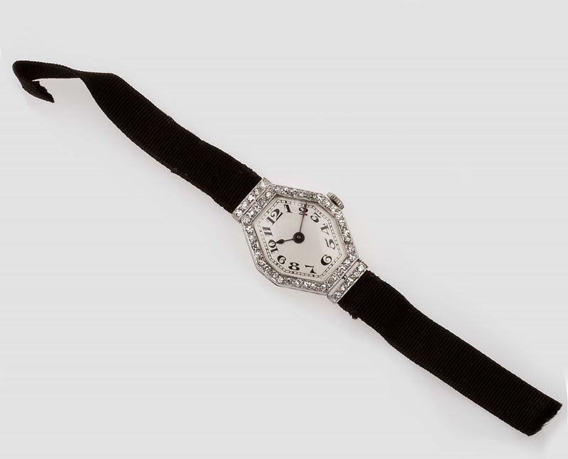 Lady's diamond and platinum wristwatch  - Auction Fine Jewels - II - Cambi Casa d'Aste