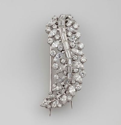 Clip a Soggetto Floreale con Diamanti Taglio Brillante, Navette e Tepper