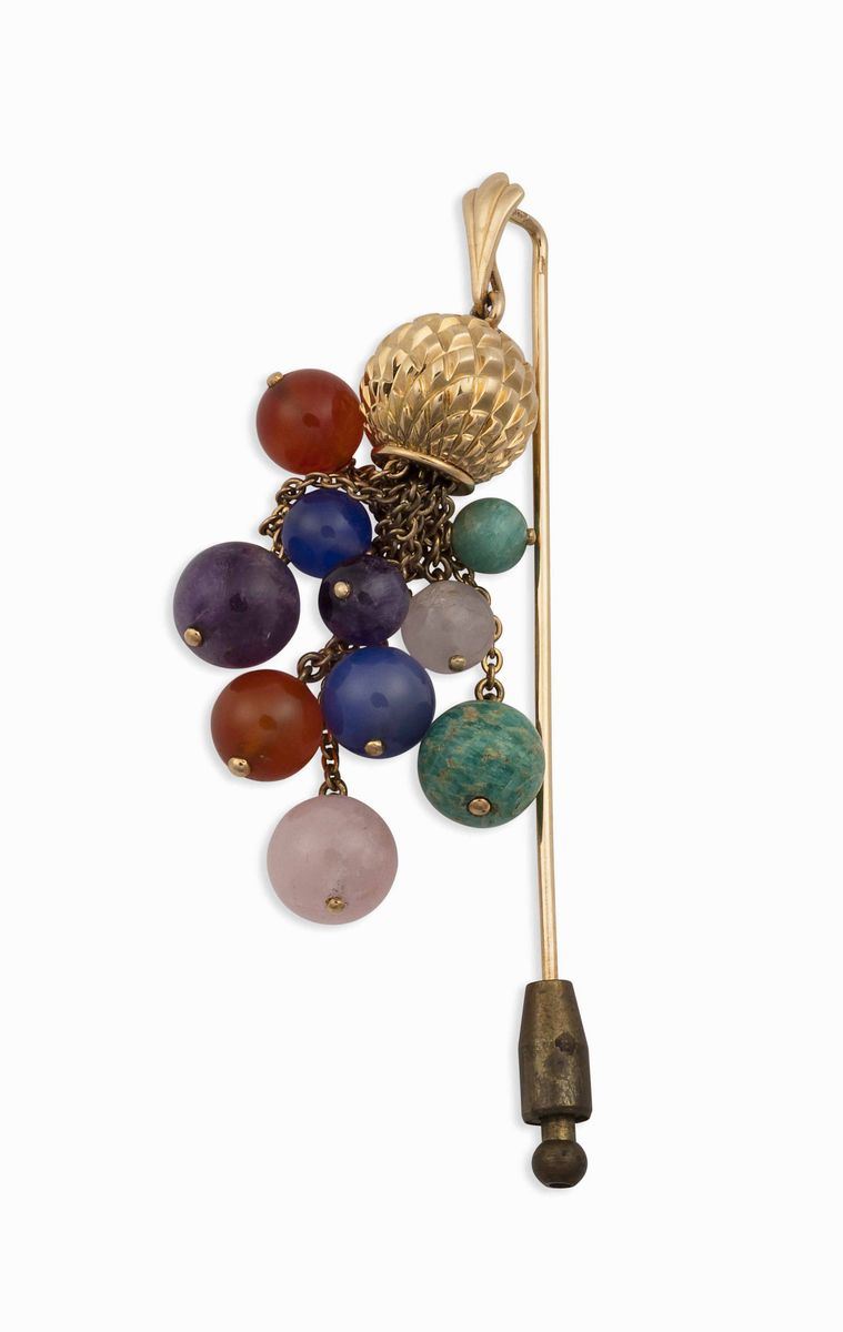 Spilla con quarzi multicolor pendenti  - Auction Vintage, Jewels and Bijoux - Cambi Casa d'Aste