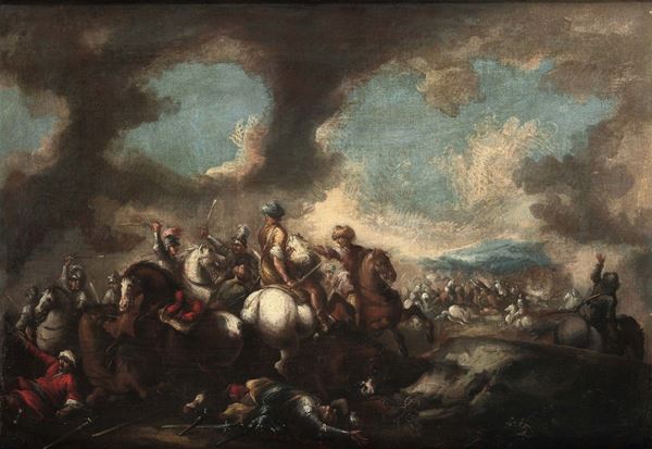 Matteo Stom (Venezia 1643-1702) Scena di battaglia tra cristiani e turchi