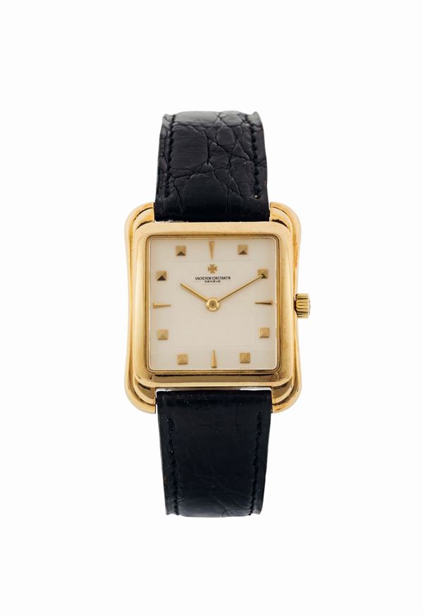Vacheron Constantin, Geneve, Toledo, case No. 602512, Ref. 39044. Very fine, rectangular “galbé”, flared, 18K yellow gold wristwatch. Accompanied by the original Guarantee. Made circa 1990