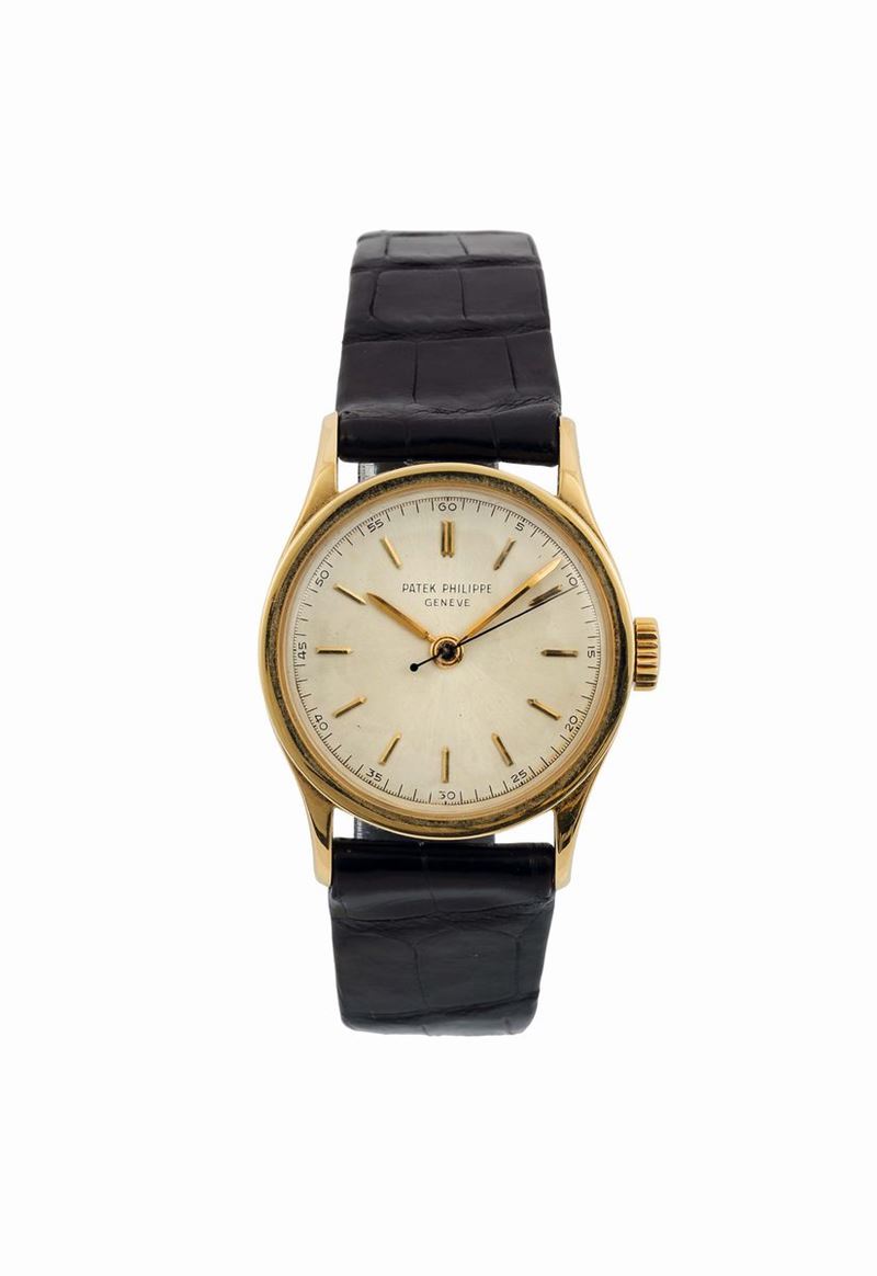 Patek Philippe, Genève, Calatrava, Ref. 2457. Very fine and rare, center-seconds, 18K yellow gold wristwatch with an 18K yellow gold original buckle. Made circa 1950  - Auction Watches and Pocket Watches - Cambi Casa d'Aste