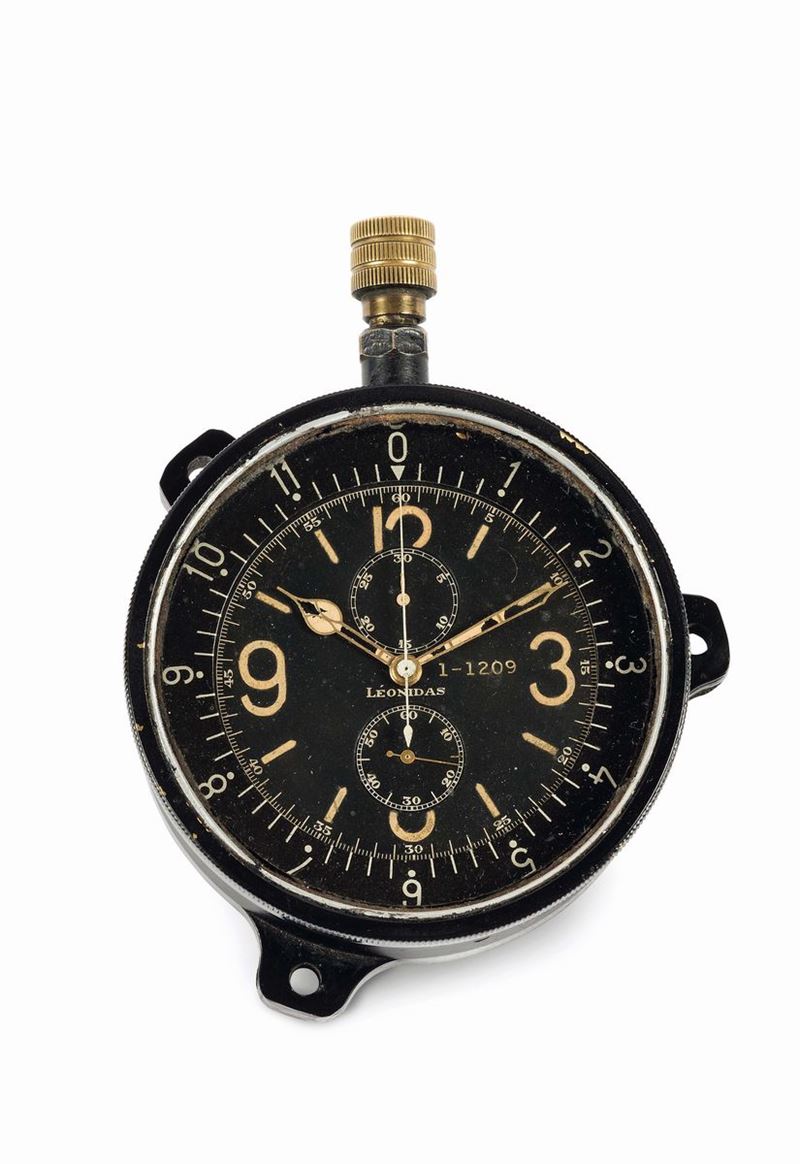 LEONIDAS, No. 1-1209, orologio da cruscotto aereo in bachelite con cronografo.  Realizzato circa nel 1920  - Asta Orologi da Polso e da Tasca - Cambi Casa d'Aste