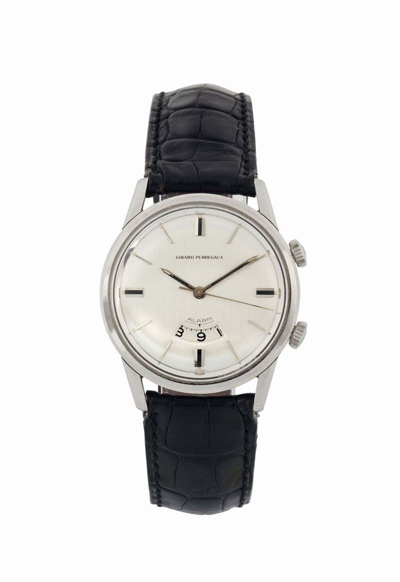 GIRRARD PERREGAUX, Alarm, stainless steel, center seconds, wristwatch with alarm and an original buckle. Made circa 1960  - Auction Watches and Pocket Watches - Cambi Casa d'Aste