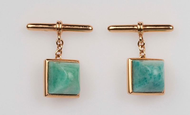 Pair of amazonite cufflinks  - Auction Fine Jewels - II - Cambi Casa d'Aste