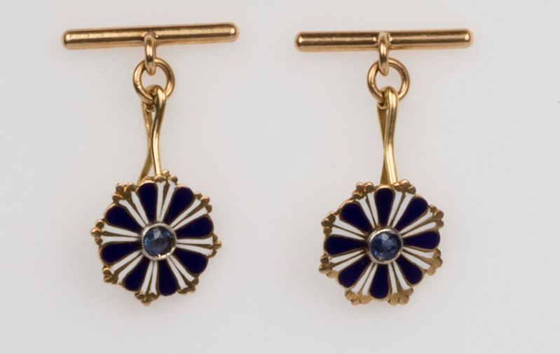 Pair of enamel cufflinks  - Auction Fine Jewels - II - Cambi Casa d'Aste