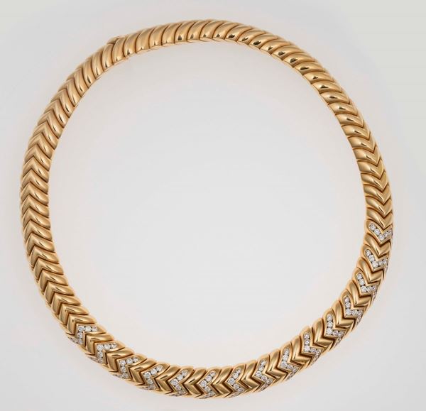 Gold and diamond Spiga necklace. Bulgari