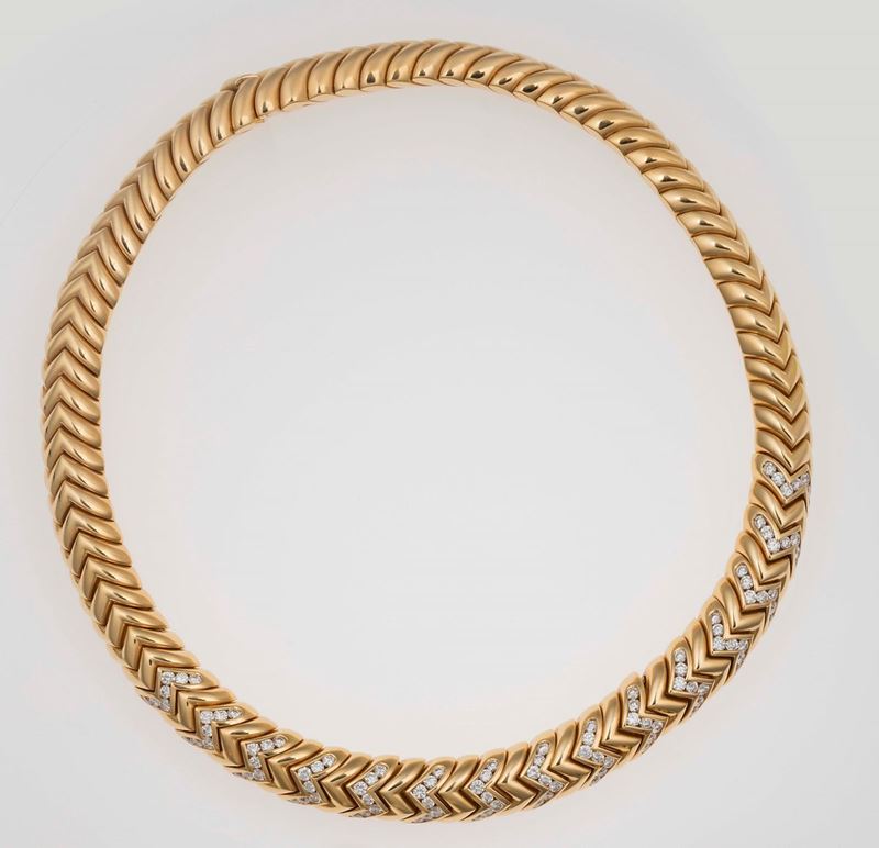 Gold and diamond Spiga necklace. Bulgari  - Auction Fine Jewels - II - Cambi Casa d'Aste