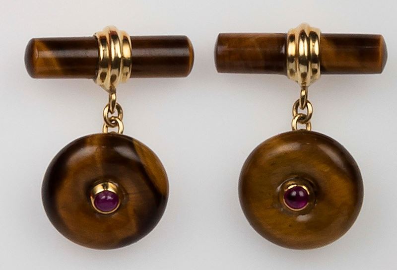 Pair of tiger's eye cufflinks  - Auction Fine Jewels - II - Cambi Casa d'Aste