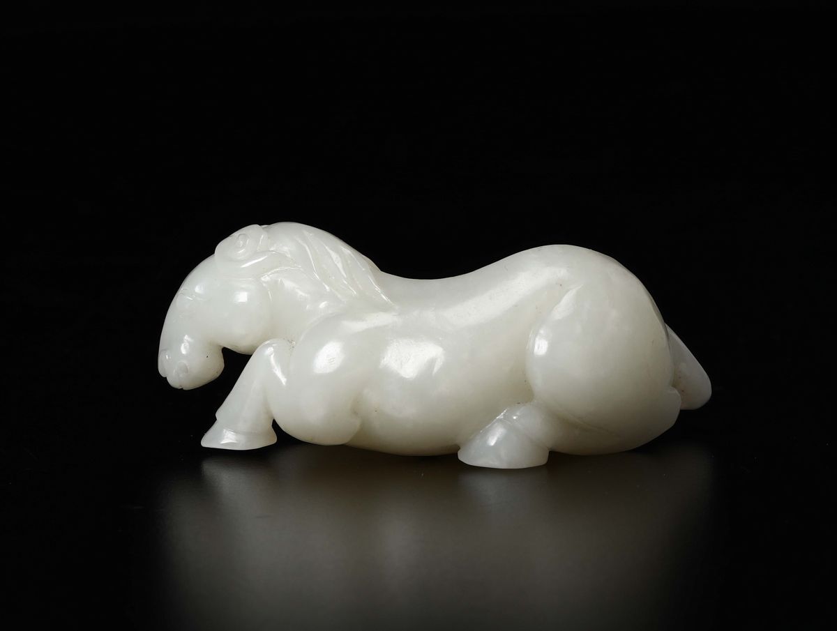 Figura di Cavallo Scolpito in Giada Bianca, Cina, Dinastia Qing, XIX Secolo