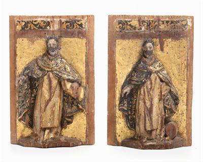 Coppia di Pannelli con Figure di Santi Scolpiti e Laccati, XIX Secolo