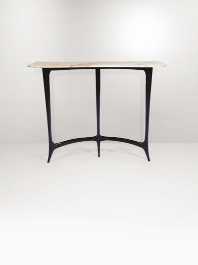 Consolle in Legno Ebanizzato con Piano in Marmo.