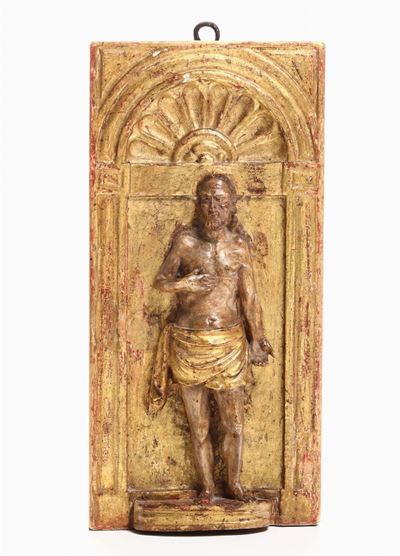 Salvator Mundi in Legno Intagliato e Dipinto. Arte Italiana del XVII Secolo
