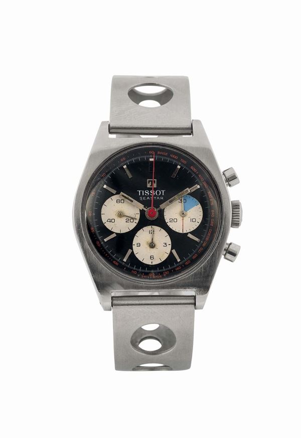 TISSOT, Seastar, orologio da polso, in acciaio, impermeabile, con cronografo, scala tachimetrica e bracciale originale in acciaio. Realizzato nel 1960 circa