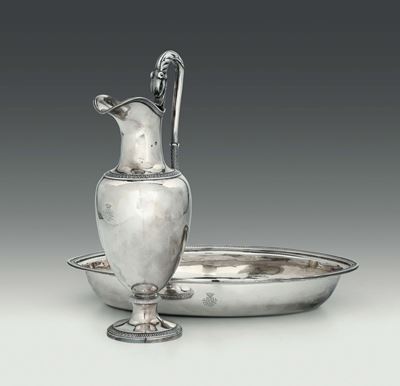Brocca e Bacile in Argento Sbalzato e Cesellato, Torino, 1815, Marchio Dell'orefice Carlo Balbino...