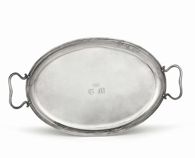 Vassoio Ovale in Argento Sbalzato,cesellato e Inciso, Roma, XIX Secolo, Bollo Camerale in Vigore ...