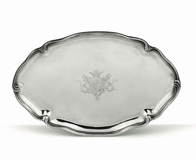 Vassoietto in Argento Sbalzato, Cesellato e Inciso, Torino, Metà del XVIII Secolo, Bollo Dell'arg...