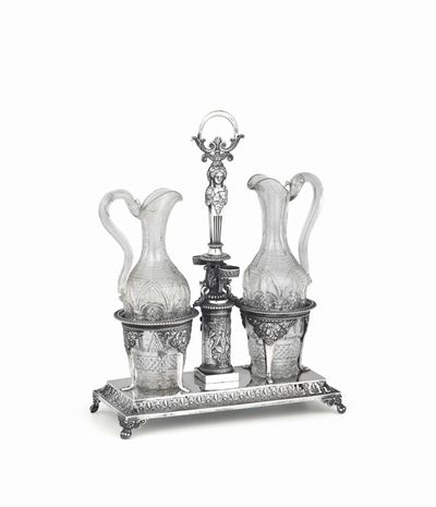 Oliera in Argento Sbalzato e Cesellato, Vetro, Milano, Metà del XIX Secolo, Bolli Dell’ufficio di...