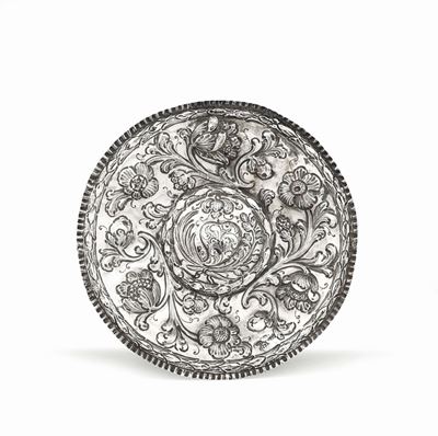 Piatto da Parata in Argento Sbalzato e Cesellato, Messina, 1715, Marchio della Città, Bollo del C...