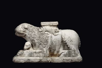 Leone Stiloforo in Marmo Bianco, Lapicida Romanico del XIII Secolo