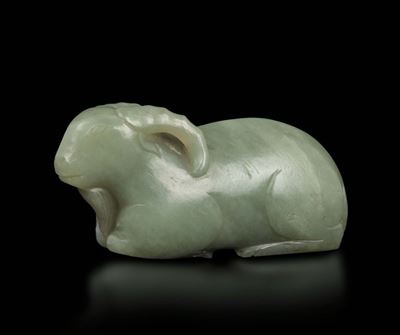 Figura di Ariete in Giada Bianca Celadon, Cina, Dinastia Qing, XVIII Secolo