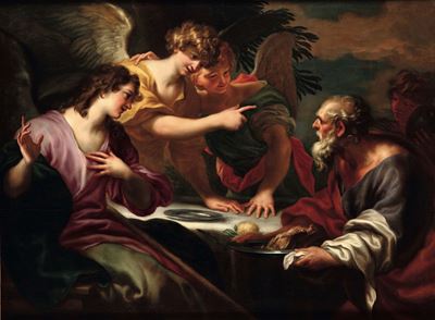 Domenico Piola (genova 1627-1703)abramo e gli Angeli