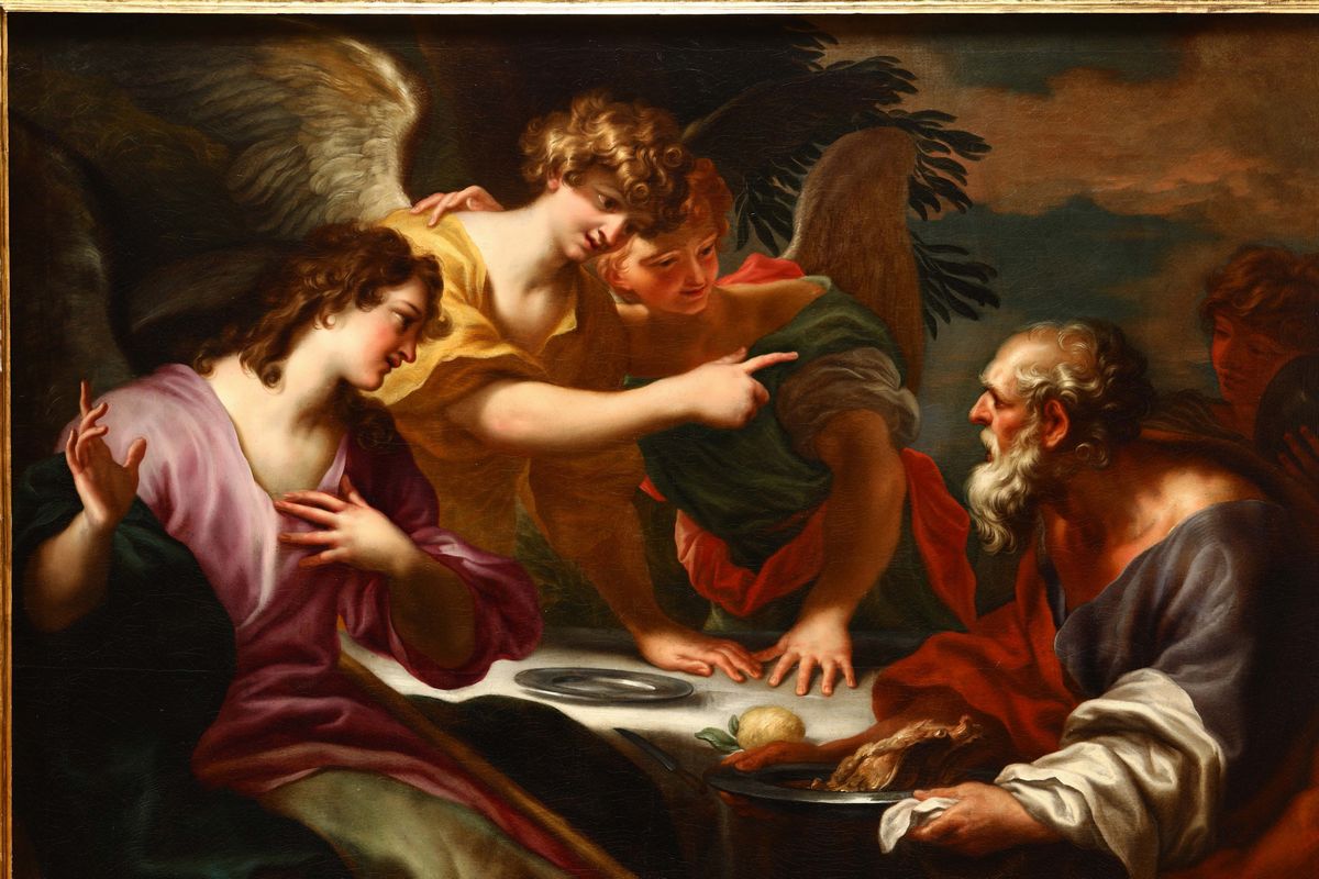 Domenico Piola (genova 1627-1703)abramo e gli Angeli