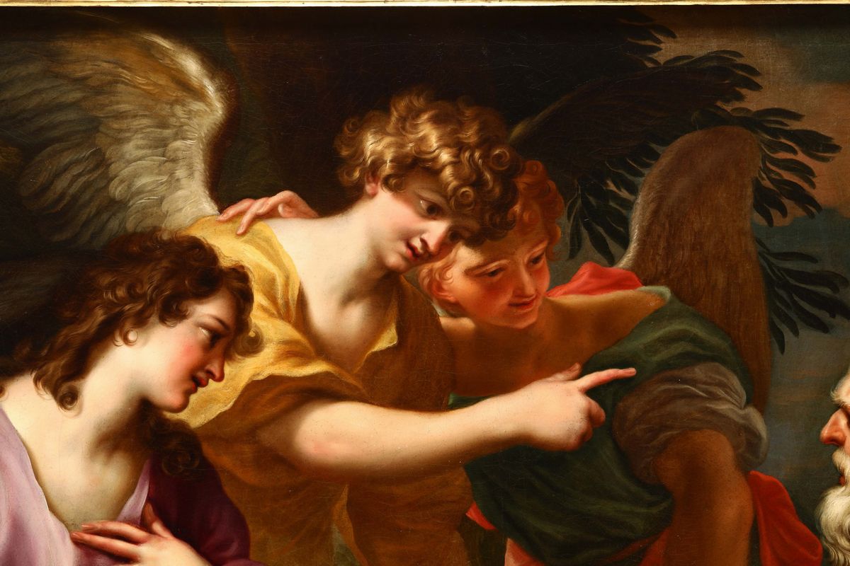 Domenico Piola (genova 1627-1703)abramo e gli Angeli