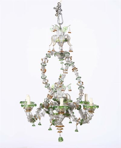 Lampadario in Vetro di Murano a Sei Luci, XX Secolo