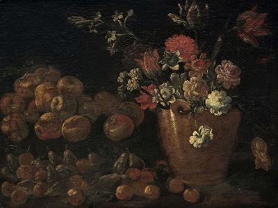 Scuola Italiana del XVII Secolonatura Morta con Uva, Pere e Pesche Natura Morta con Vaso di Fiori...