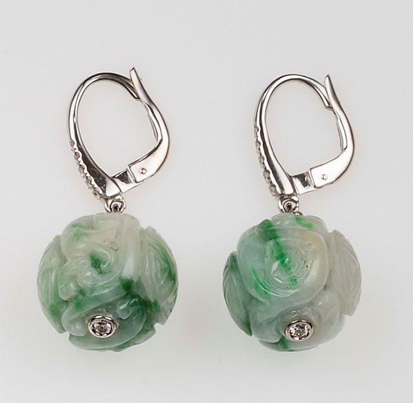 Pair of jade and diamond earrings