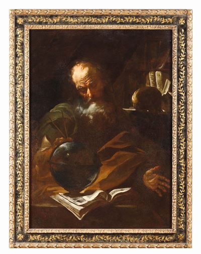 Nunzio Rossi (napoli 1626 - Sicilia 1651/90)ritratto di Antico Geografo (democrito?)