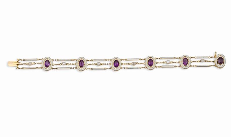 Amethyst, enamel and pearl bracelet  - Auction Vintage, Jewels and Bijoux - Cambi Casa d'Aste