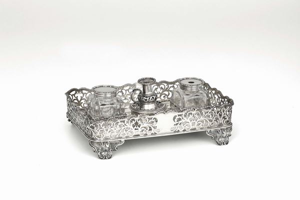 A silver inkwell, London 1855