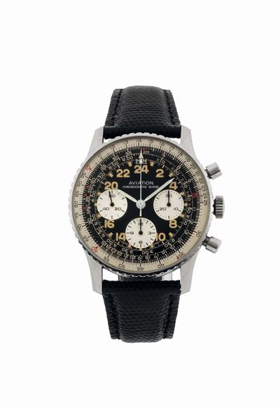 Aviation, Chronographe Suisse, Orologio da Polso, Cronografo in Acciaio con Scala Telemetrica e R...
