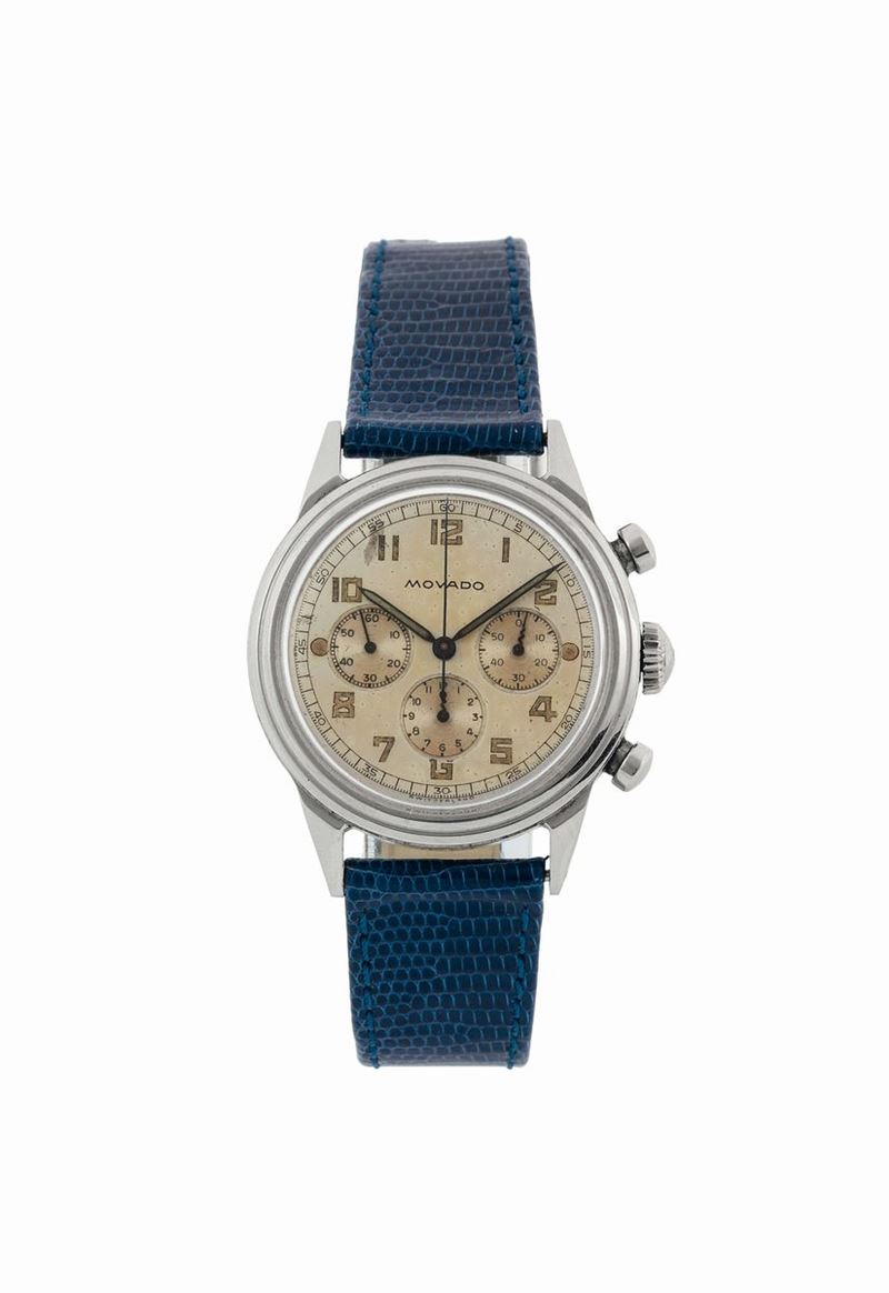 MOVADO, case No.19068, Ref.636, rare, stainless steel chronograph wistwatch with register and tachometer. Made circa 1950  - Auction Watches and Pocket Watches - Cambi Casa d'Aste