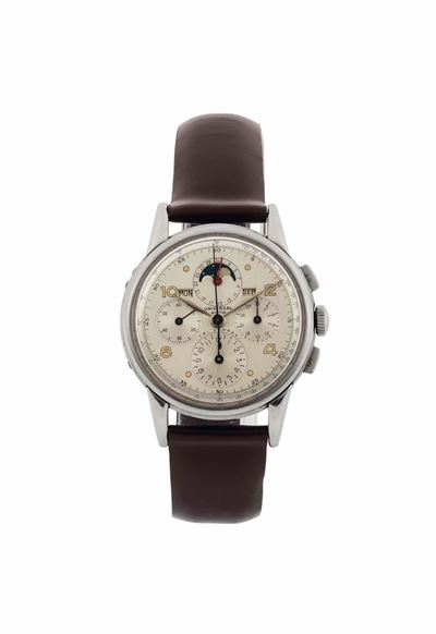 Universal Geneve, Ref. 22283, Raro Orologio da Polso, Cronografo, in Acciaio con Triplo Calendari...