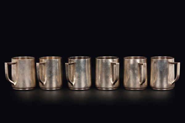 Six silver beer steins, China, 20th century