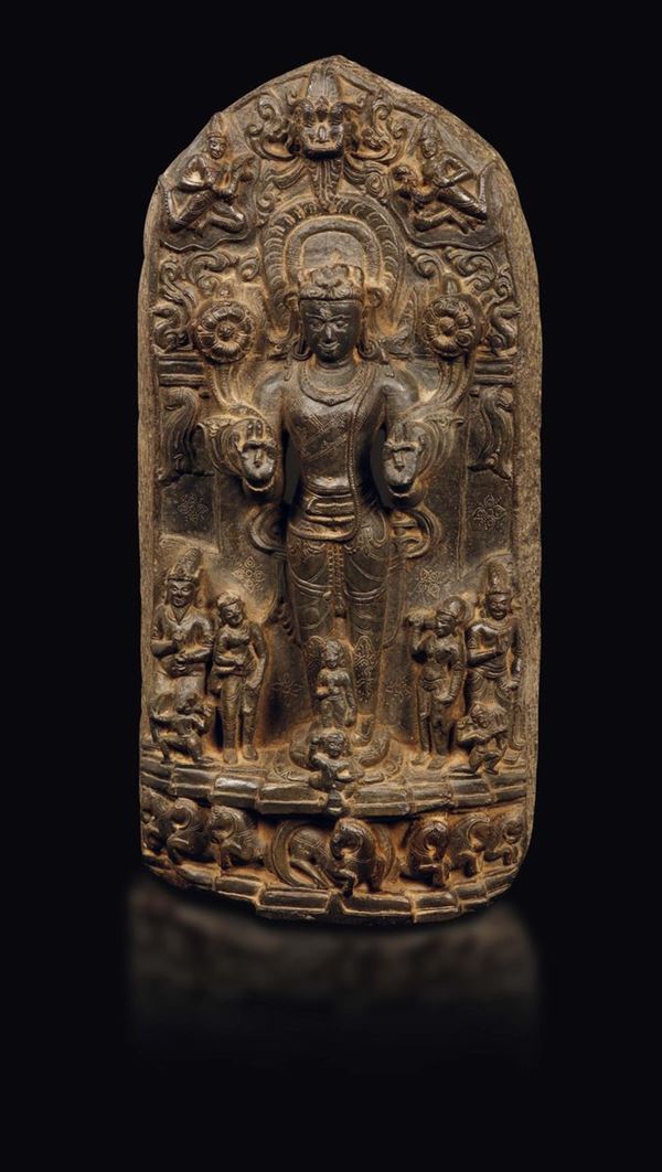 A rock narrative panel with goddess and horses, India, Pala Period, 12th/13th century
