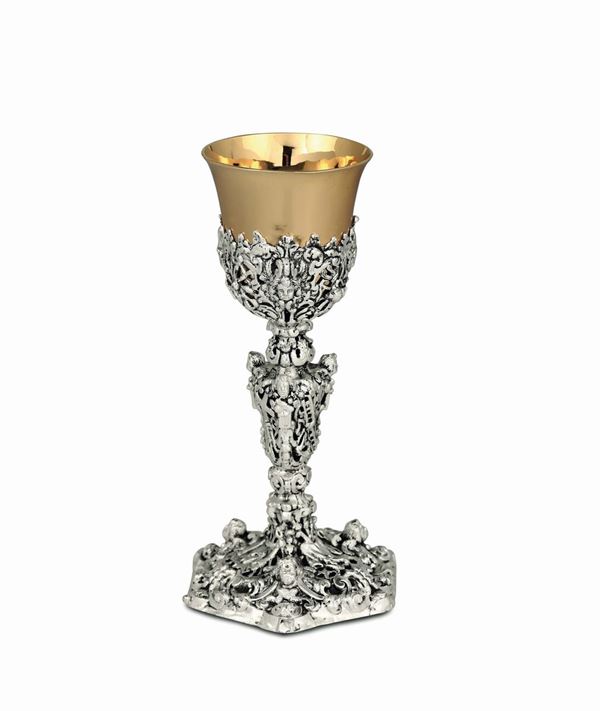 A goblet in embossed, chiselled and perforated silver, Naples, first half of the 18th century, worn-out silversmith's mark