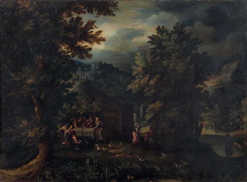 David Vinkenbooms (1578-1632) Paesaggio con figure  - Asta Dipinti Antichi - I - Cambi Casa d'Aste