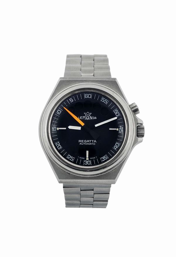 LEMANIA, Regatta-Automatic,  water resistant, self-winding, stainless steel, fly-back  wristwatch with original bracelet and deployant clasp. Made circa 1980