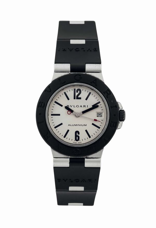 BULGARI, Alluminium, Ref. AL38A, self-winding, water resistant, alluminium wristwatch with date and an original rubber and alluminium strap.  Made circa 1990