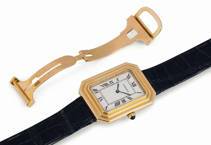 CARTIER, Paris, Cristallor, orologio da polso, di forma rettangolare, in oro giallo 18K con chiusura deployante originale in oro. Realizzato nel 1970 circa  - Asta Orologi da Polso e da Tasca - Cambi Casa d'Aste