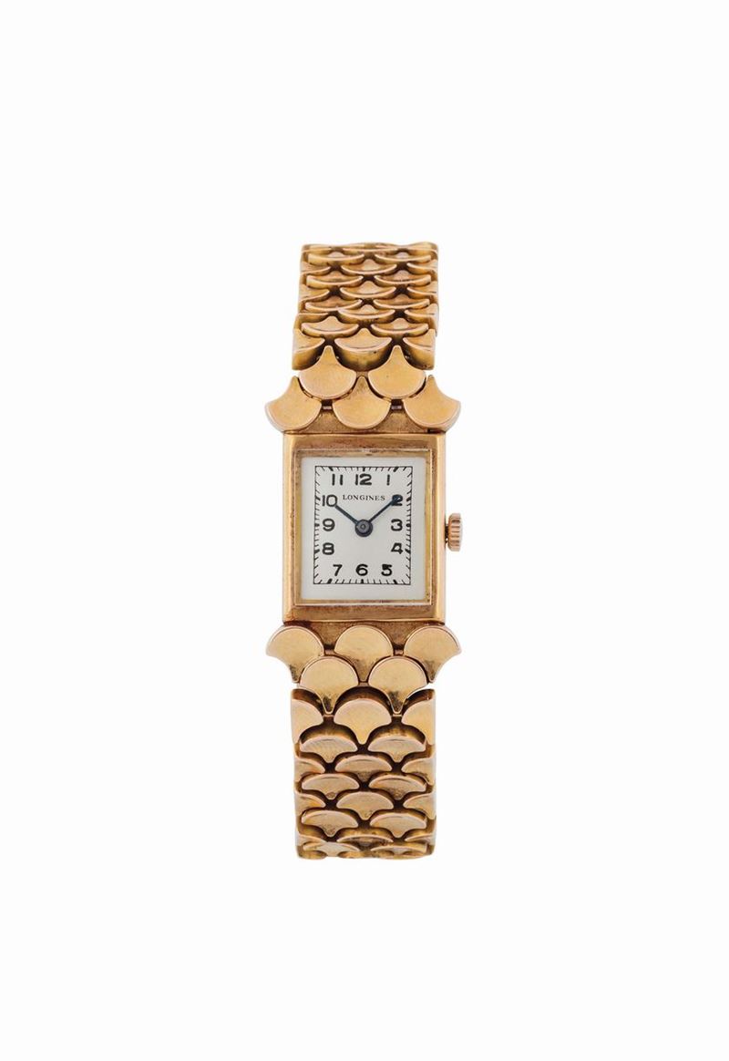 LONGINES, elegante, orologio da polso, da signora in oro giallo 18K con bracciale a squame di serpente. Realizzato nel 1960 circa  - Asta Orologi da Polso e da Tasca - Cambi Casa d'Aste