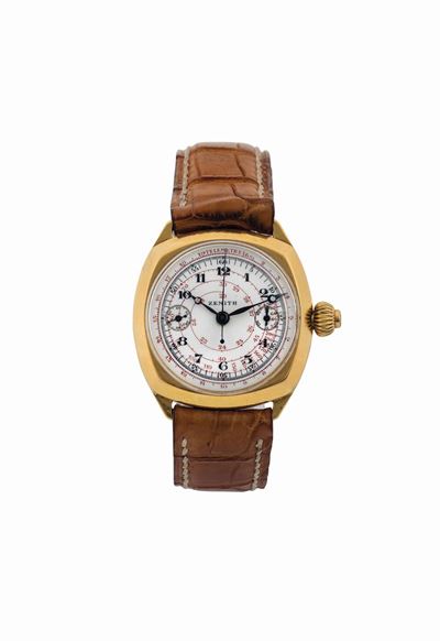 Zenith, Cassa No. 496192, Orologio da Polso, di Forma Cushion, Cronografo, in Oro Giallo 18k, con...